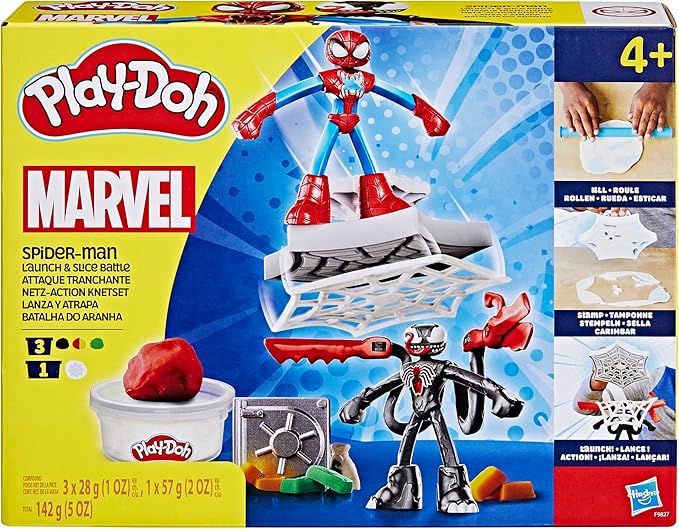Play-Doh Marvel Spider-Man Launch & Slice Battle Playset with 2 Bendy Action Figures and 7 Accessories, Imagination Toys for Boys & Girls 4 Years & Up
