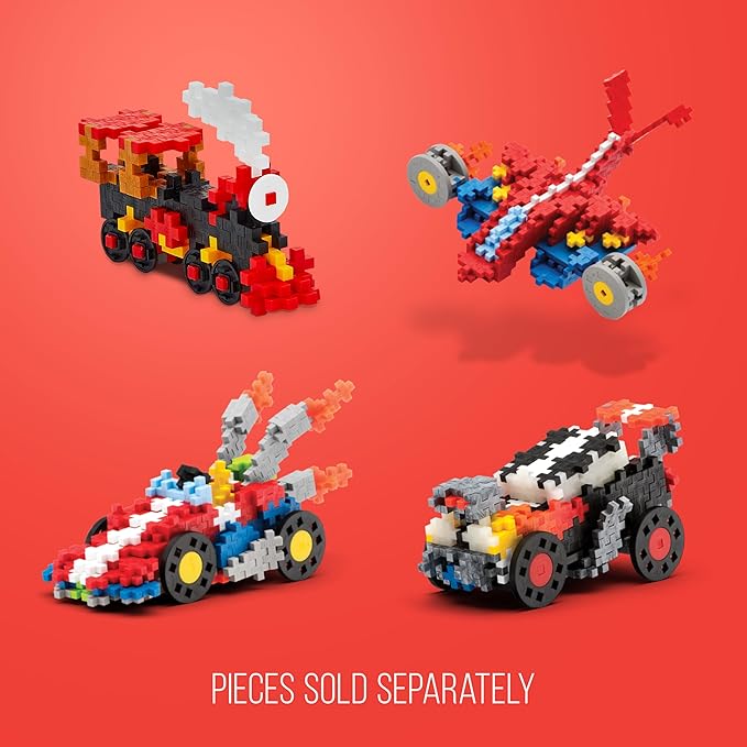 PLUS PLUS Accessory Pack, 2 Baseplates, 8 Wheels, Car Plane Train Building Pieces, Stem Construction Parts for Kids - Gray & Black