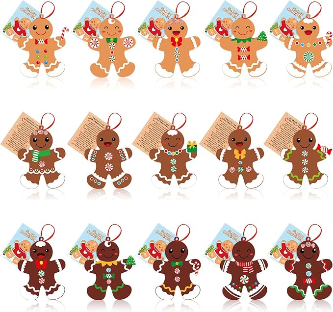 Eaasty 45 Sets Legend of The Gingerbread Craft for Kids Christmas Gingerbread Man DIY Create Your Own Gingerbread Man Ornament Self Adhesive Sticker Making Kit for Kids Christmas Home Activities