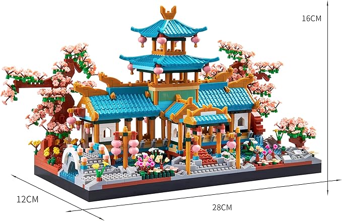 JXRLMB City Architecture and Collection Micro Blocks Modle Building Sets The Classical Gardens of Suzhou and Sakura Tree, a Idear DIY Cherry Trees Kit for Adults and Kids 2350 pcs with 2 Figures