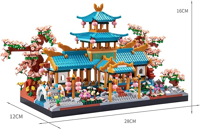 JXRLMB City Architecture and Collection Micro Blocks Modle Building Sets The Classical Gardens of Suzhou and Sakura Tree, a Idear DIY Cherry Trees Kit for Adults and Kids 2350 pcs with 2 Figures
