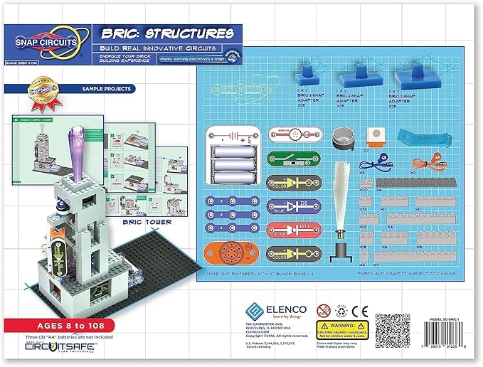 Snap Circuits BRIC: Structures | Brick & Electronics Exploration Kit | Over 20 Stem & Brick Projects | Full Color Project Manual | 20 Parts | 75 BRIC-2-Snap Adapters | 140+ BRICs