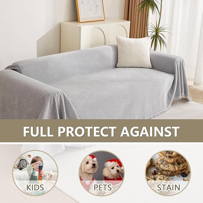 MYSKY HOME Sofa Cover for Dogs Washable for Sofa Boho Couch Cover Cover for Sofa Couch Cover Blanket Couch Cover Thick Durable Sectional Couch Covers Furniture Protector, 71"x 150", Light Gery