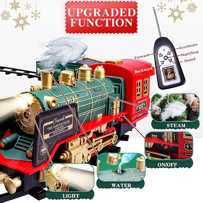 Train Set, Remote Control Train Sets, Christmas Train Sets for Under The Tree, Steam Locomotive Engine with Smokes, Sounds and Light, Electric Train Toy Gift Toys