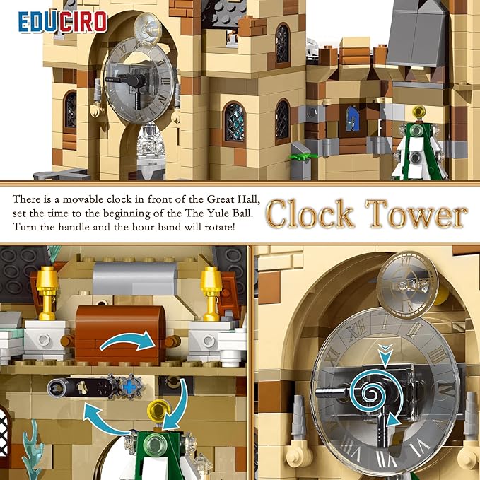 Harry Castle Clock Tower Building Toy Set with Dumbledore Office Building, Magic Castle Architecture Model for Boys and Girls, Gift Ideas for Potter Fans Kids Aged 8-14 (871 PCS).
