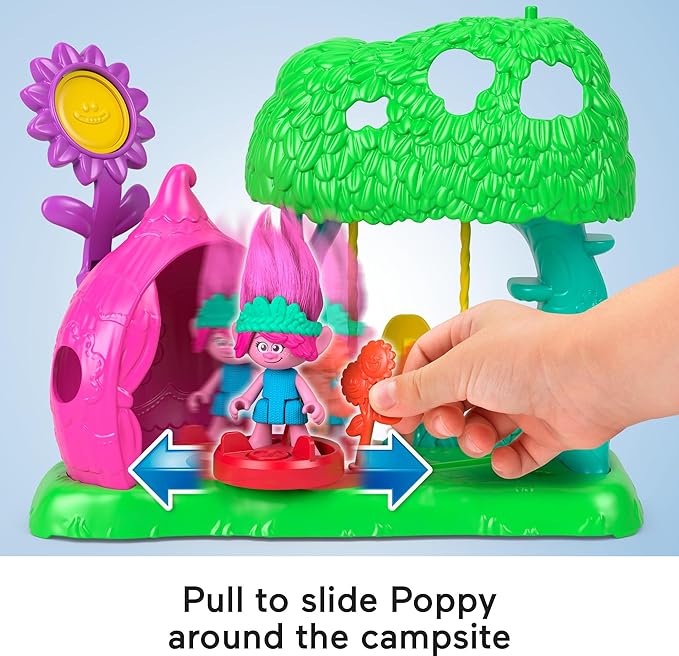 Fisher-Price Imaginext DreamWorks Trolls Toys Flower Fun Campsite Playset with Poppy Figure for Pretend Play Kids Ages 3+ Years