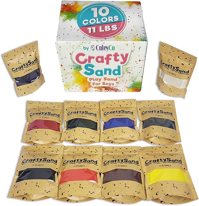 CuteyCo Crafty Sand Pack - 10 Colors: 11 lbs of Vibrant Craft Sand & Play Sand for Boys