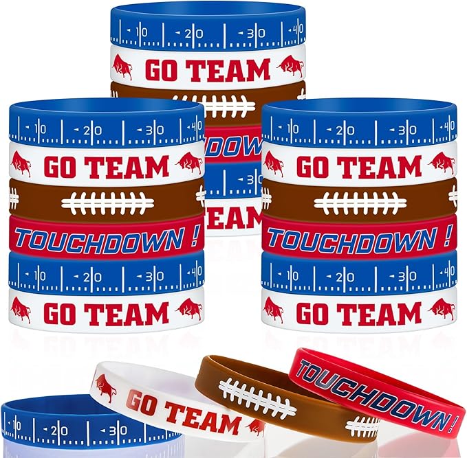 Deekin 32 Pcs Football Silicone Bracelets Football Party Favor Bracelet Football Motivational Rubber Bracelets for Men Women Fan Party Favors Sport Theme Birthday Party Supplies Gifts(Fashion)