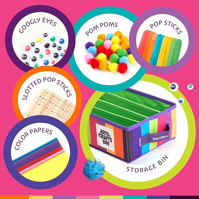 Dan&Darci Arts & Crafts Supplies Kit for Kids and Toddlers - with Storage Bin - Kid & Toddler Art & Craft Set Ages 3, 4, 5, 6, 7 & 8 Years Old - Crafting Materials Box Kits for School or Gift