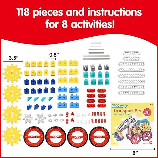 My Gears Transport Set - 118 Pieces - 8+ Activities - Gears Toys for Kids - Build Rotating, Moving Models - Building Toys for Kids Ages 4-8
