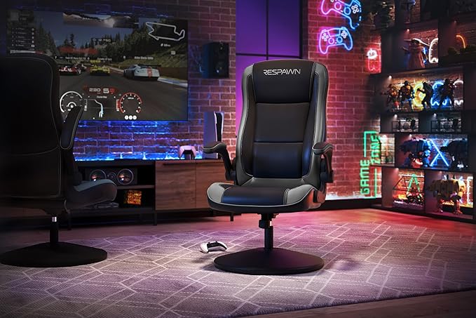 RESPAWN 800 Gaming Chair Floor, Swivel Rocker Gaming Chair, High Back Ergonomic Floor Gaming Chair for Kids and Adults, Gaming Recliner, Floor Rocker Chair with Armrests - Grey