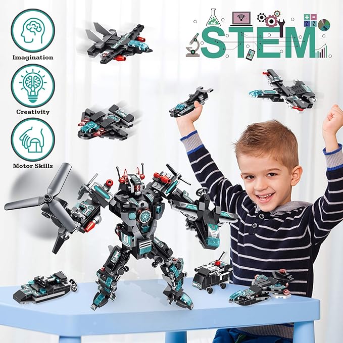 Robot Building Toys for Boys Age 6 7 8 9 10 11 Year Old, 577 PCS STEM Toy Kit, 25-in-1 Building Bricks Educational Construction Set Engineering Toys, Activities Learning Gift for Kids