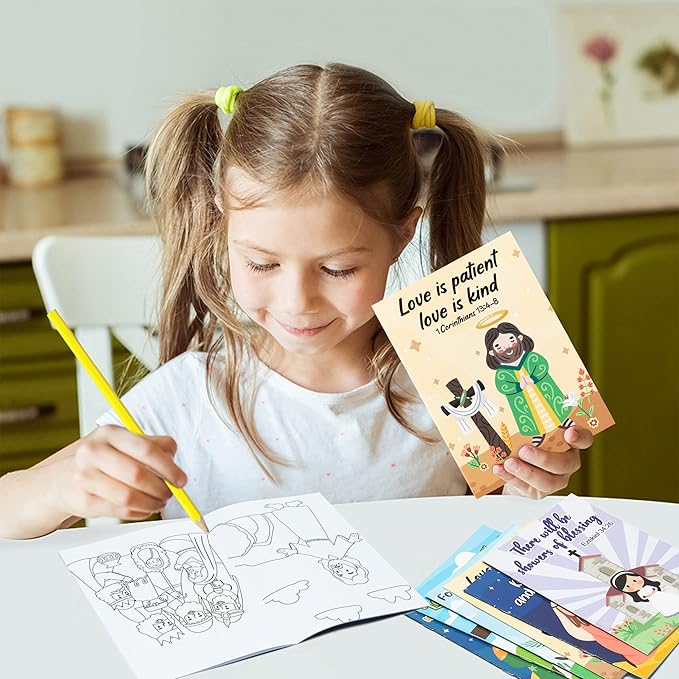 ANGOLIO 24PCS Christian Bible Coloring Book for Kids Easter Holiday Activities Coloring Books Bible Verse Drawing Supplies for Sunday School Classroom Rewards Goodies Bag