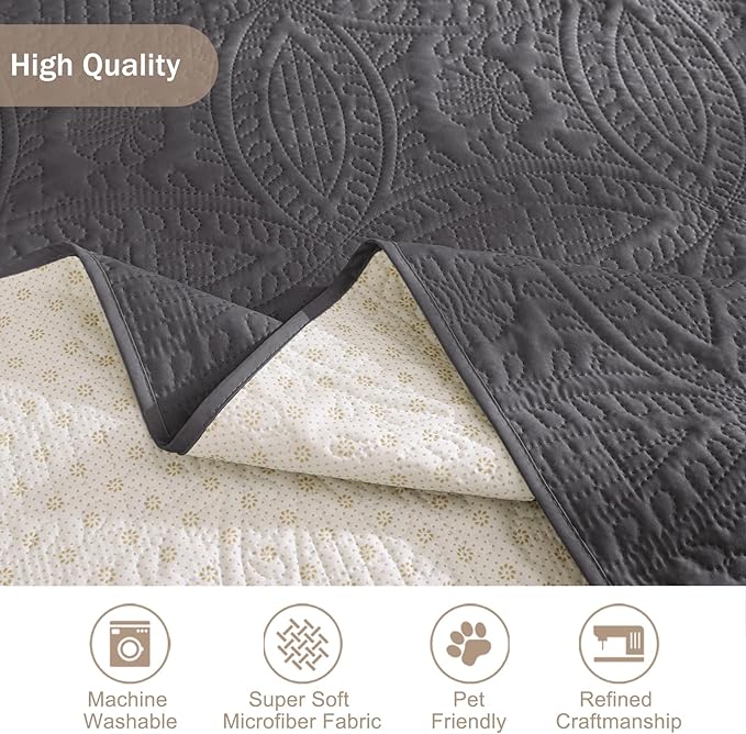 Soft Gray Loveseat Covers for 2 Cushion Couch, Water-Repellent Slip Covers for Loveseat, Machine Washable Love Seat Quilted Couch Covers, Pet Friendly Loveseat Slipcovers (Loveseat 56", Gray)