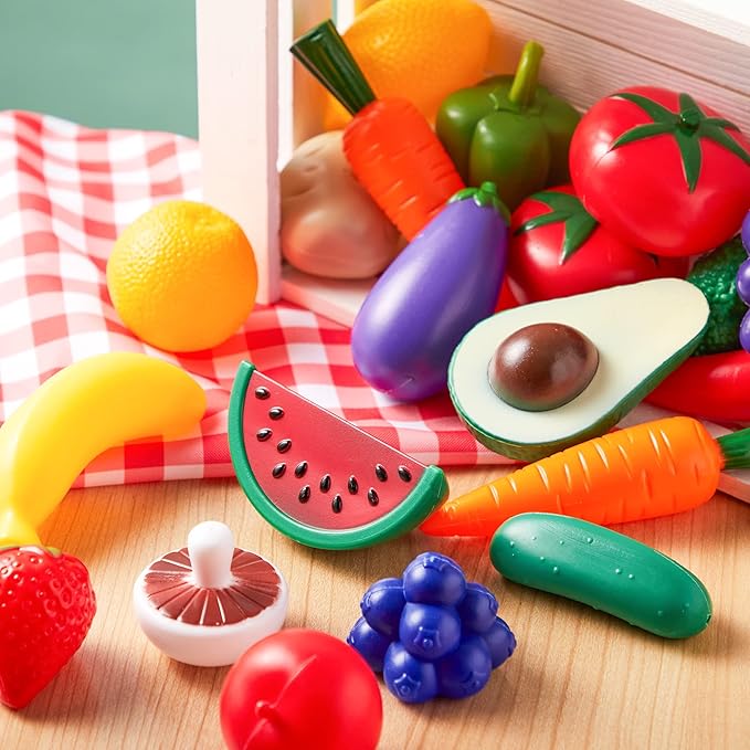 Joyin 50 Piece Set of Kitchen Toys, Dinnerware, Dummy Fruits, Vegetables, Plastic Accessories for Children Educational Learning Toy, Role Play Gift