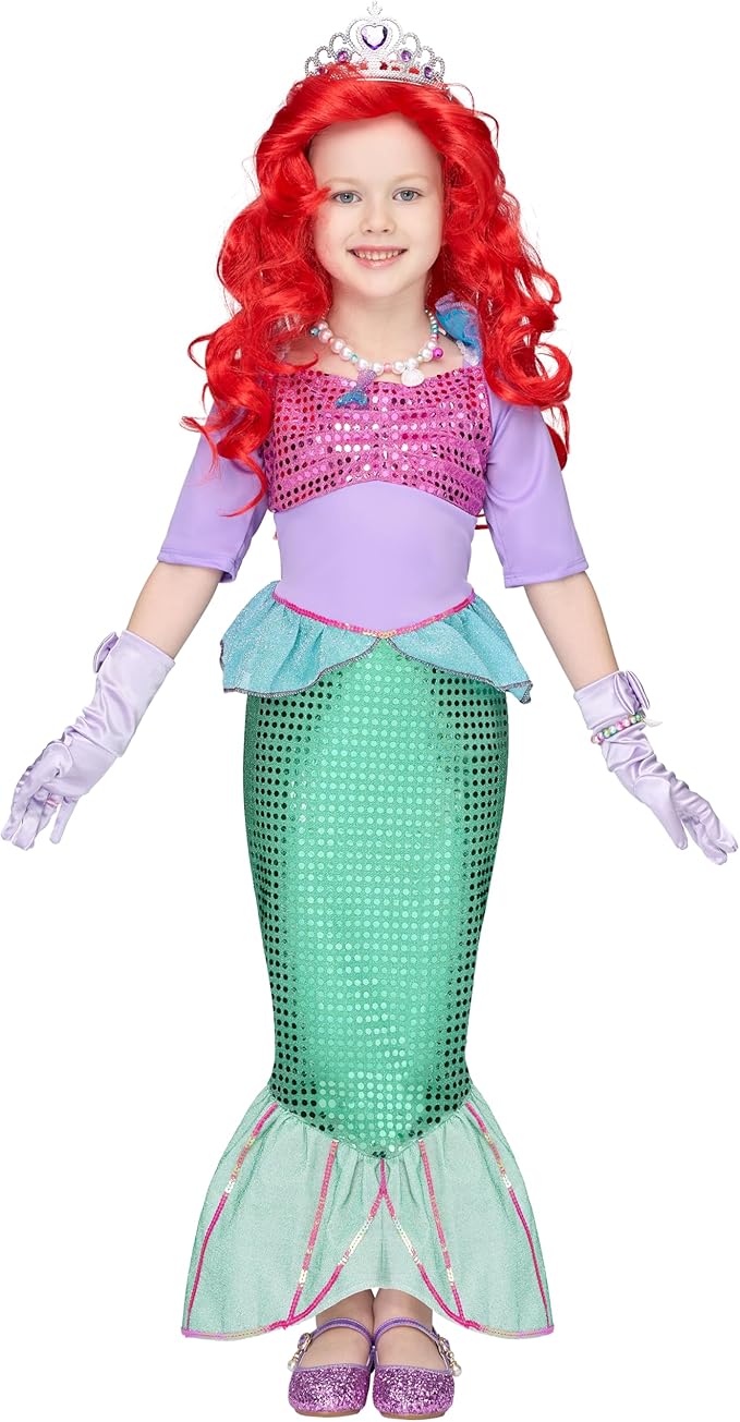 Spooktacular Creations Halloween Little Mermaid Costume for Girls, Sequin Mermaid Dress Set, Light Purple Princess Dress for Toddler Dress-Up, Cosplay Party (X-Large (12-14 YRS))