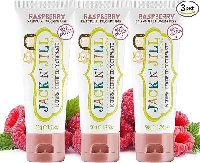 Jack N' Jill Natural Toddler Toothpaste for Baby, Kids and Infants 6 Months & Up, Fluoride Free Training Toothpaste for Toddlers 1-3 (1.76 Fl Oz (Pack of 3), Raspberry)