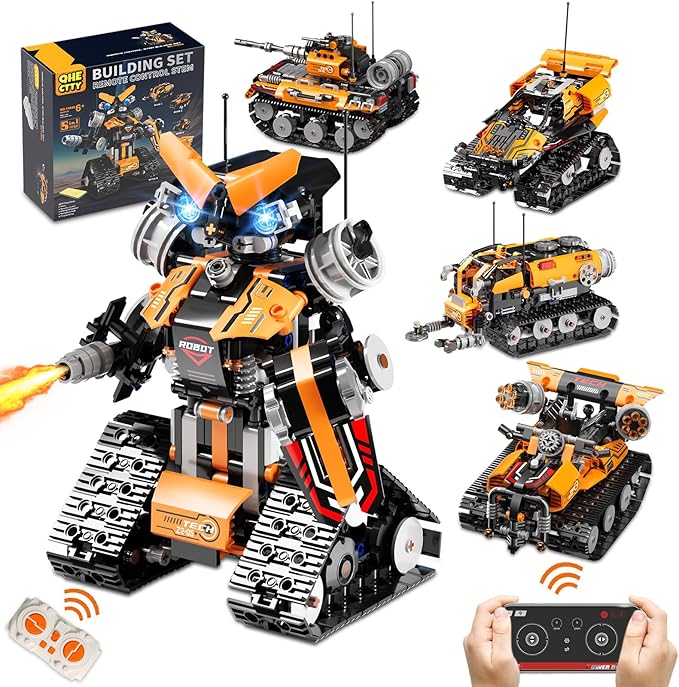 STEM Building Toys for Kids 6-12, 5in1 Remote & APP Controlled STEM Robot Car Tank Building Kit, 600 Pcs DIY Educational Building Blocks Set for Kids Science Learning, Boys Girls Birthday Gifts Ideas