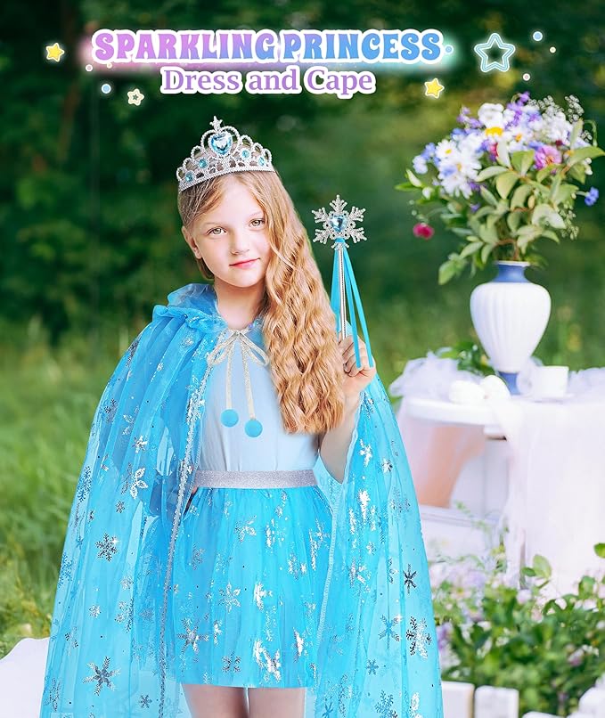 Princess Dress Up for Girls, Light up Princess Cape Princess Dress Costume Crown Wand Gifts for Toddler Girls 3 4 5 6