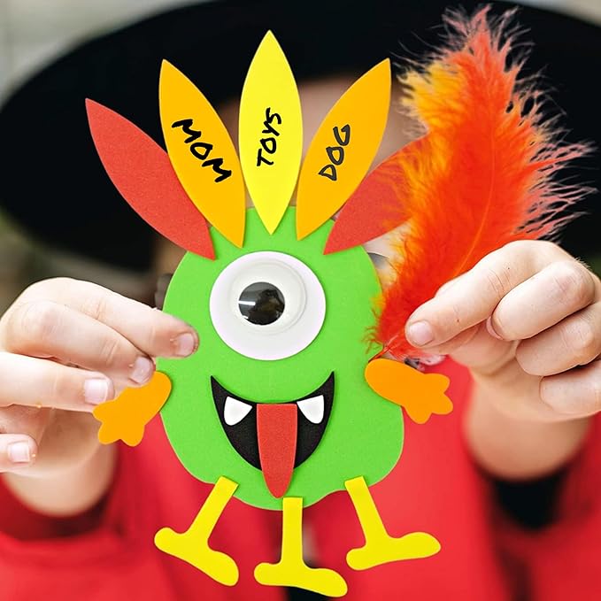 4E's Novelty Monster Turkey Crafts for Kids (12 Pack) Halloween Bulk Foam Magnet Craft Kit, Thanksgiving Crafts for Kids 4-8, 3-12, Thanksgiving Activities for Kids