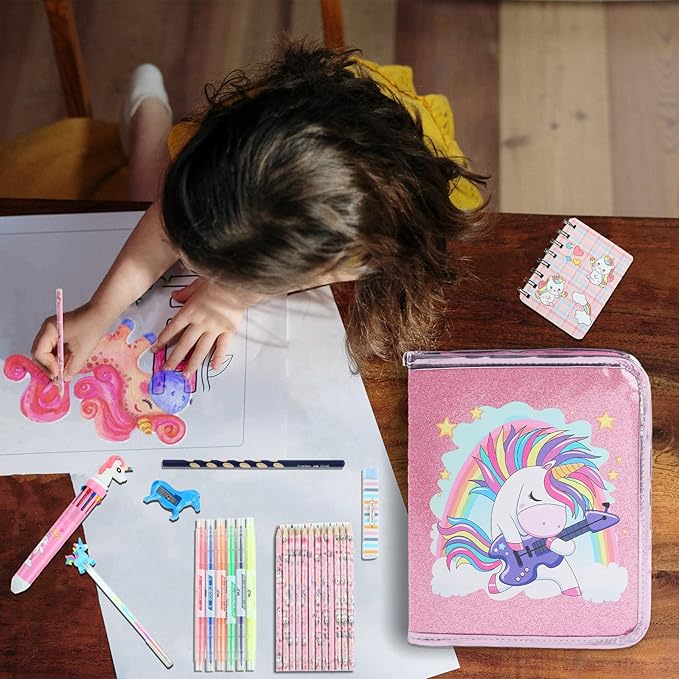 Fruit Scented Markers Set 44 Pcs Filled Stationery with Unicorn Pencil Case,Art Supplies for Kids Ages 4-6-8, Perfect Unicorn Gifts for Girls,Assortment Marker Pencil Gel Pen Coloring