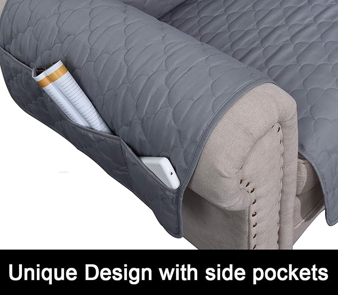CHHKON Waterproof Nonslip Recliner Cover Stay in Place, Dog Couch Chair Cover Furniture Protector, Ideal Loveseat Slipcovers for Pets and Kids (Light Grey, 30'')