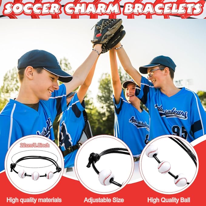 Poen 48 Pcs Baseball Party Favors Baseball Themed Supplies Include 12 Baseball Drawstring Backpack 12 Mini Baseball 12 Baseball Keychain 12 Baseball Wax Thread Braided Bracelet Inspirational Team Gift