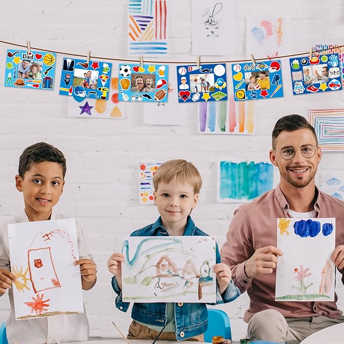 chiazllta 30 Packs Fathers Day Craft Kits for Kids Father's Picture Frame DIY Craft Art Father’s Day Party Decoration Favor Home Classroom Game Activities