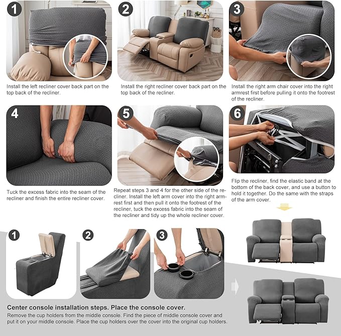 Genina Recliner Loveseat Cover Stretch Couch Covers Sofa slipcover for 2 Seat Reclining Couch Thick Jacquard Furniture Protector (Beige)