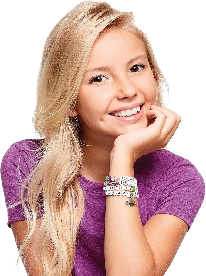 Make It Real: Block ‘N Rock Bracelets Kit - Create 4 Unique Letter Charm Bracelets, 147 Pieces, Includes Play Tray, All-In-One, DIY Bead Jewelry Kit, Tweens & Girls, Arts & Crafts, Kids Ages 8+