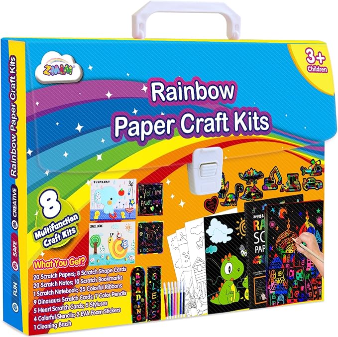 ZMLM Easter Art Craft Gift for Kids Age 3-12: Rainbow Scratch Magic Paper Combo DIY Coloring Drawing Art Set - Party Craft Kit Supply Toddler Preschool Activity Toy Kid Valentine's Day Birthday Gift