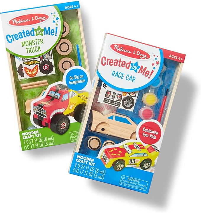 Melissa & Doug Decorate-Your-Own Wooden Craft Kits Set - Race Car and Monster Truck