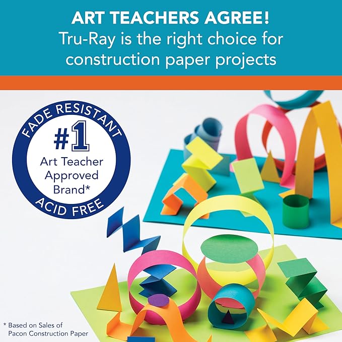 Tru-Ray Heavyweight Construction Paper, Cool Assorted Colors, 12" x 18", 50 Sheets (102943)