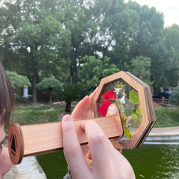 Natural DIY Kaleidoscope Kit, New Wooden Magic Rotating Kaleidoscope Making Set for Nature Lovers, Best Gift, Outdoor Classic Handmade Education Toys for Kids (2 Pcs Normal+Flower)