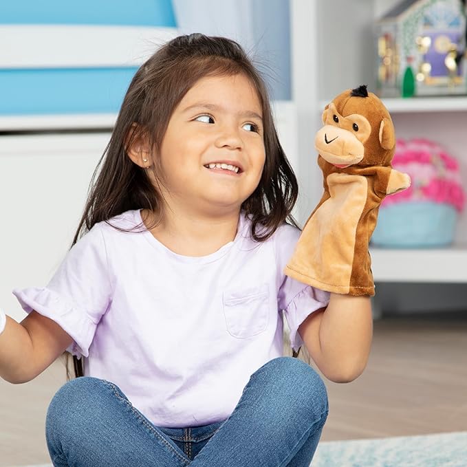 Melissa & Doug Safari Buddies Hand Puppets, Set of 6 (Elephant, Tiger, Parrot, Giraffe, Monkey, Zebra) Soft, Plush Animal Hand Puppets For Toddlers And Kids Ages 2+