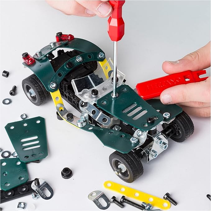 Meccano by Erector 5 in 1 Roadster Pull Back Car Building Kit, STEM Engineering Education Toy for Ages 8 and up