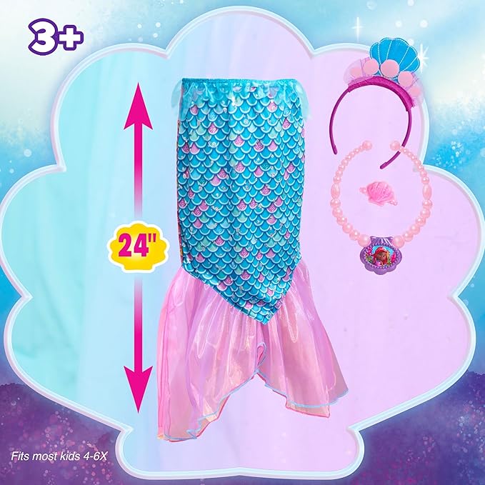 Disney Junior Ariel 2-in-1 Dress Up Set for Pretend Play, Sizes 4-6X, 4-Pieces, Mermaid, Kids Toys for Ages 3 Up by Just Play