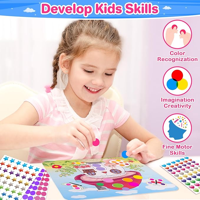 ZMLM Dot Art Craft Kit Activity, Dot Stickers for Toddlers No Mess Art and Craft Kit for Kids Ages 4-8, Small Easter Basket Stuffers DIY Crafts Birthday Valentines Day Gifts Classroom Travel Toys