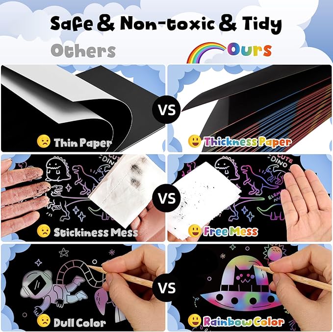 Scratch Art for Kids Rainbow Scratch Paper, Christmas Gifts for Children 130 Sheets Children's Paper Art Sets, Kids Crafts Art and DIY Paint by Scratch,Children's Christmas Sock Filling Gift