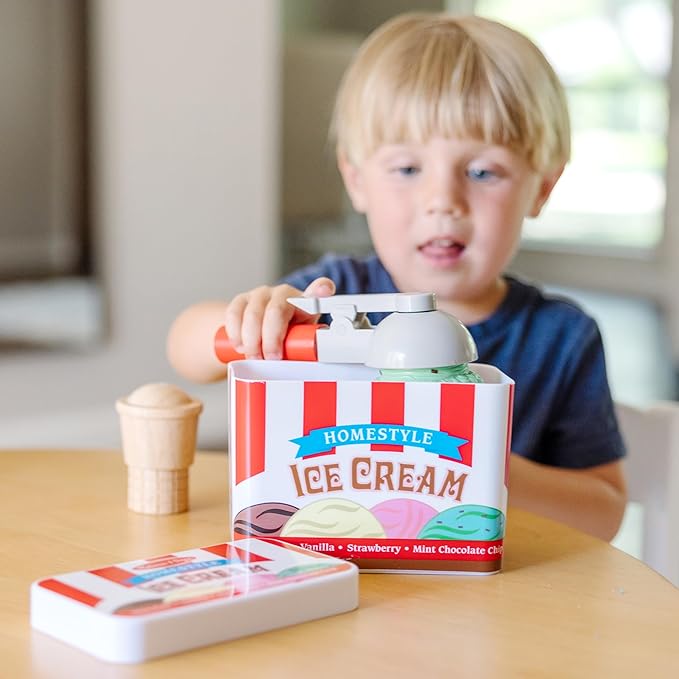 Melissa & Doug Scoop and Stack Ice Cream Cone Magnetic Pretend Play Set, Multicolor - FSC Certified