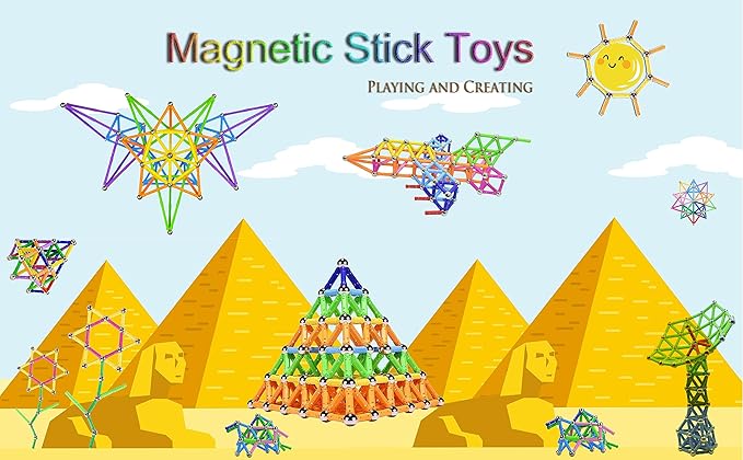 Veatree 206 Pieces Magnetic Building Sticks Blocks Toys, Magnet Educational Toys STEM Toys for Kids and Adult, 3D Non-Toxic Building Toy with Storage Bag