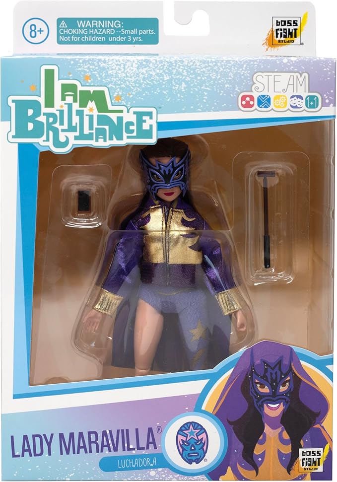 Boss Fight Studio Lady Maravilla, I Am Brilliance Doll, Lucha Libre Collectible Action Figure – Highly Articulated Soft Goods Figurine with Accessories Including Smartphone and Selfie Stick – 1:12