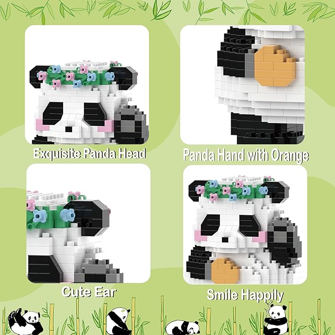 Mini Building Blocks Flower-Crowned Panda, Party Favors- Micro Blocks Panda Toy for Kids 6 7 8 9 10+, Mini Blocks Building Sets for Adults, Birthday for Boys and Girls(599PCS)