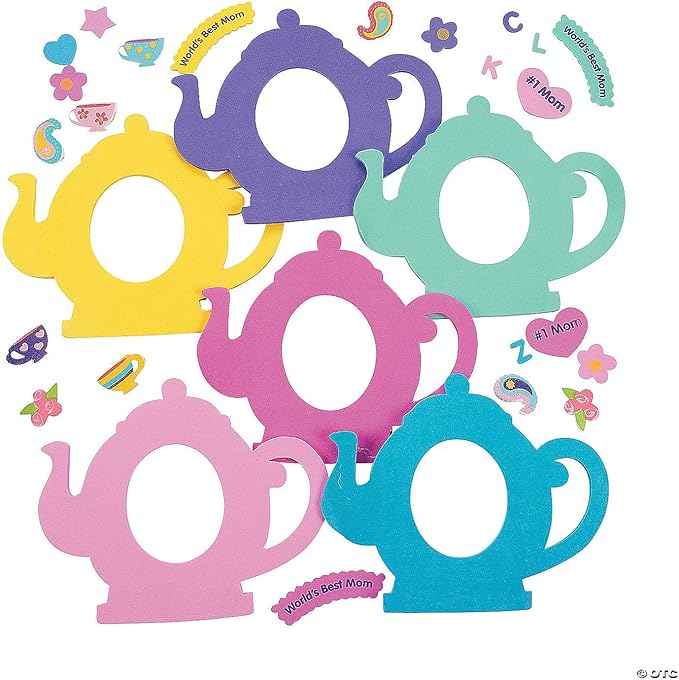 Tea Pot Shaped Picture Frame Craft Kits - Makes 12 - Foam frame crafts for kids - Party Favors