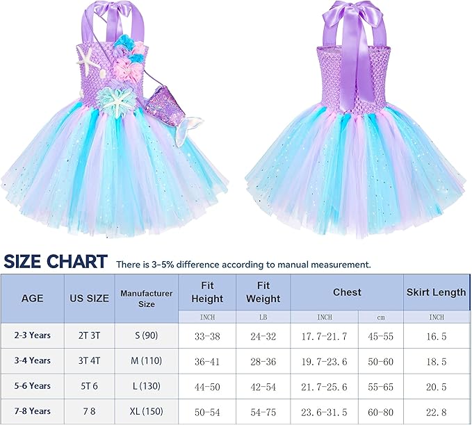 Little Mermaid Tutu Dress for Girls - Princess Mermaid Ariel Costume with Accessories