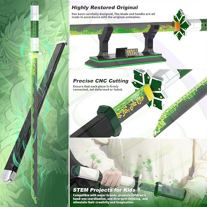Jorumo Demon Slayer Swords Building Sets for Adults and Kids, 39in Shinazugawa Sanemi Sword Building Block with Scabbard and Stand, Anime Building Toy Katana Demon Slayer Gift, 788 Pcs