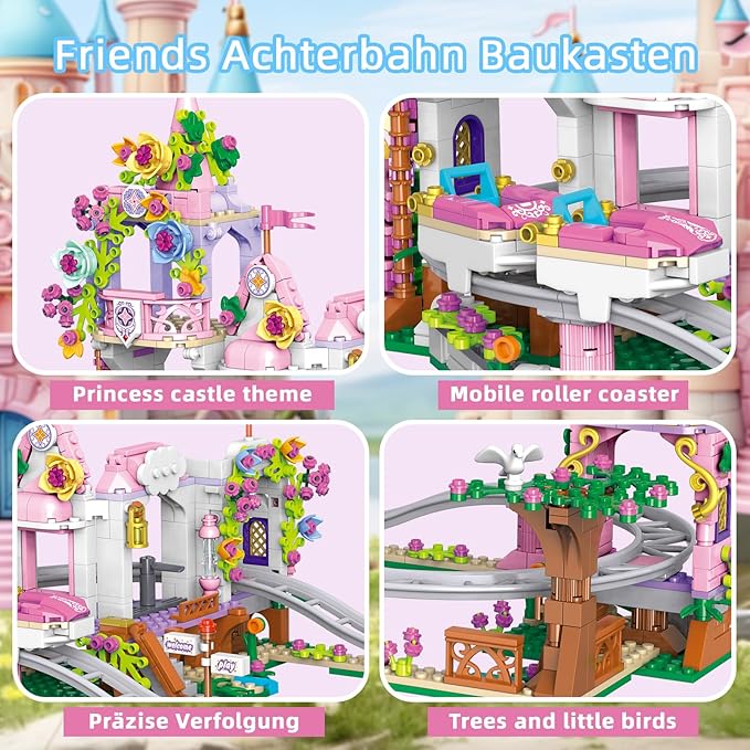 Friend Roller Coaster Building Set - Compatible with Legos for Girls Age 8-12, 991 PCS Amusement Park Building Block Kit Playground Park Pink Construction Birthday Gift