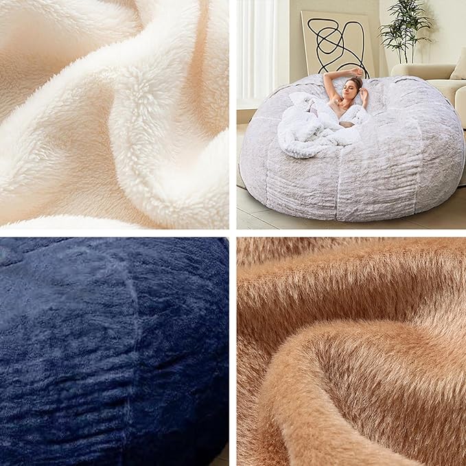 Bean Bag Chair for Adults Kids Without Filling Comfy Fluffy Giant Round Beanbag Lazy Sofa Cover for Reading Chair Floor Chair, 6FT, Dark Grey