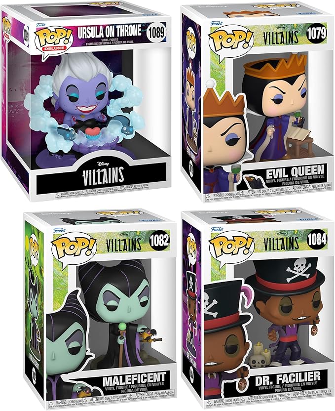 Funko POP! Disney: Villains Collectors Set - 4 Figure Set: Ursula on Throne (Deluxe), Doctor Facilier, Maleficent, & Evil Queen Grimhilde