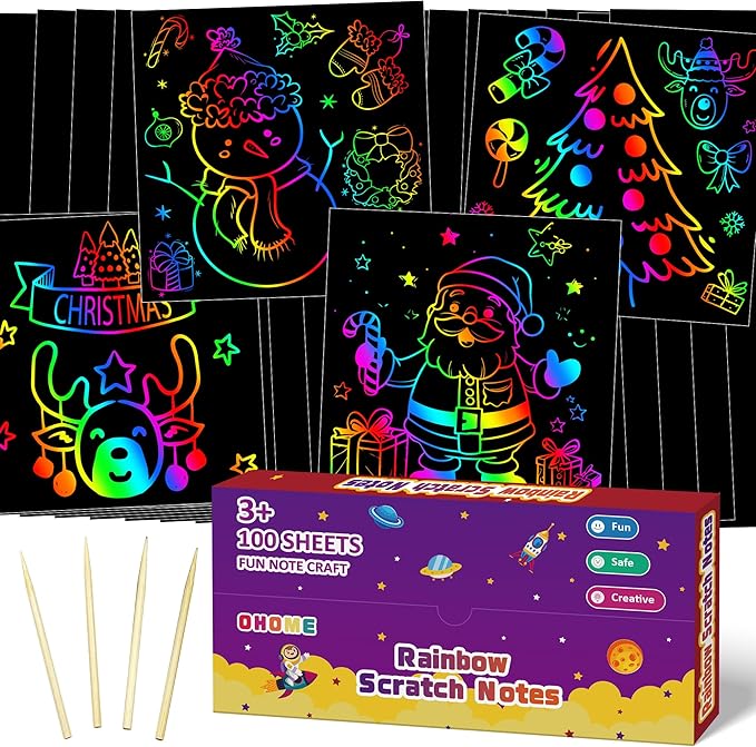 OHOME Easter Basket Stuffers for Kids Toddler - 100 PCS Scratch Art Paper,Easter Gifts for Boys Girls | Easter Games Crafts Party Favors Supplies for Adults,Arts Toys for Ages 3-12 Year Old Birthday